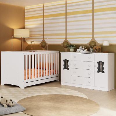 Berço Americano 3 em 1 com Cômoda Teddy 2 Portas 4 Gavetas MDP MDF 133 cm Branco Multimóveis