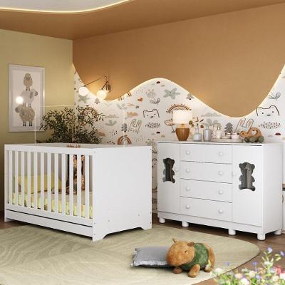 Berço Americano 3 em 1 Fofura com Cômoda 2 Portas 4 Gavetas MDP MDF 133 cm Branco Multimóveis