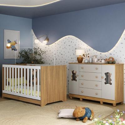 Berço Americano 3 Em 1 Com Cômoda 2 Portas 4 Gavetas Fofura Multimóveis MP4728 Madeirado-off White