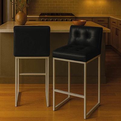 Banqueta Cozinha Alta Com Encosto Industrial Kit 2 Champanhe Lirina Pu C05 - D'rossi Preto