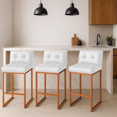 Banqueta Cozinha Alta Com Encosto Industrial Kit 3 Bronze Lirina Pu Branco C05 - D'rossi