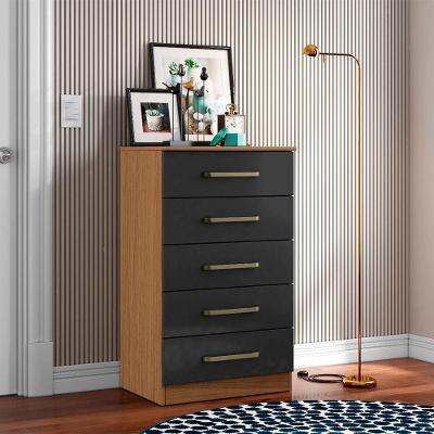 Cômoda Ingrid 5 Gavetas MDF com Puxador Plástico Grafite para Quarto 61cm