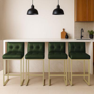 Banqueta Cozinha Alta Com Encosto Industrial Kit 4 Champanhe Lirina Pu C05 - D'rossi Verde