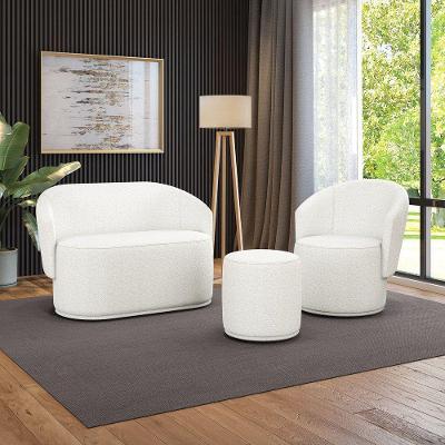 Sofá Namoradeira Com Poltrona E Puff Orgânico Sala Malu Bouclê M11 - D'rossi Off White