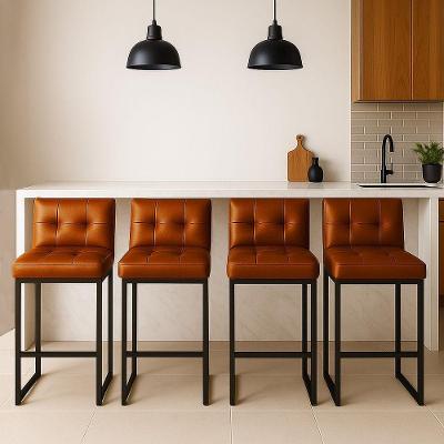 Banqueta Cozinha Alta Com Encosto Industrial Kit 4 Preto Lirina Pu Nozes C05 - D'rossi