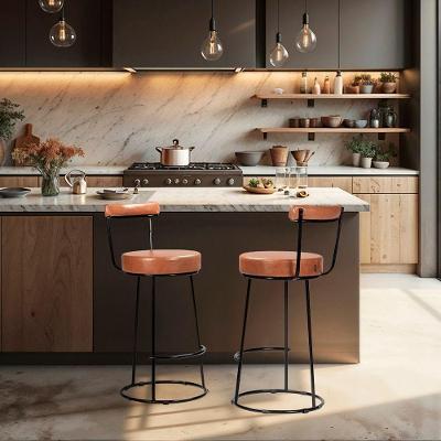 Banqueta Alta Cozinha 70cm Encosto Industrial Aço Kit 2 Ziria Pu S02 - D'rossi Caramelo