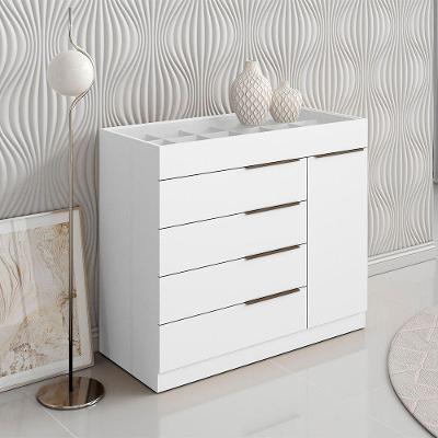 Cômoda Porta Jóias Stefanie 5 Gavetas MDF Puxador Plástico Branco Brilhante