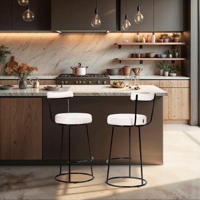 Banqueta Alta Cozinha 70cm Encosto Industrial Aço Kit 2 Ziria Pu S02 - D'rossi Off White