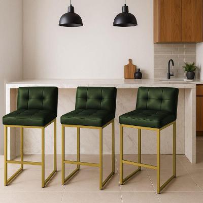 Banqueta Cozinha Alta Com Encosto Industrial Kit 3 Dourado Lirina Pu C05 - D'rossi Verde