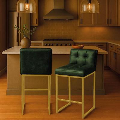 Banqueta Cozinha Alta Com Encosto Industrial Kit 2 Dourado Lirina Pu C05 - D'rossi Verde