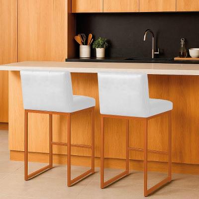 Banqueta Cozinha Alta Com Encosto Industrial Kit 2 Bronze Lirina Pu C05 - D'rossi Branco