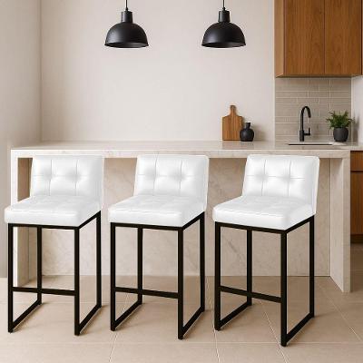 Banqueta Cozinha Alta Com Encosto Industrial Kit 3 Preto Lirina Pu Branco C05 - D'rossi