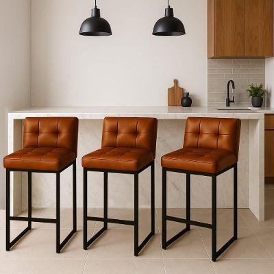 Banqueta Cozinha Alta Com Encosto Industrial Kit 4 Preto Lirina Pu C05 - D'rossi Nozes