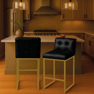 Banqueta Cozinha Alta Com Encosto Industrial Kit 2 Dourado Lirina Pu Preto C05 - D'rossi