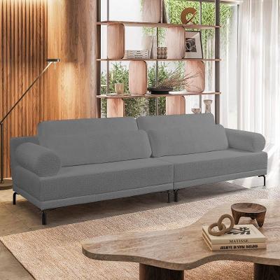 Sofá 2 Lugares Living 194cm Pé Ferro Romeu Bouclê Cinza Escuro K01 - D'rossi