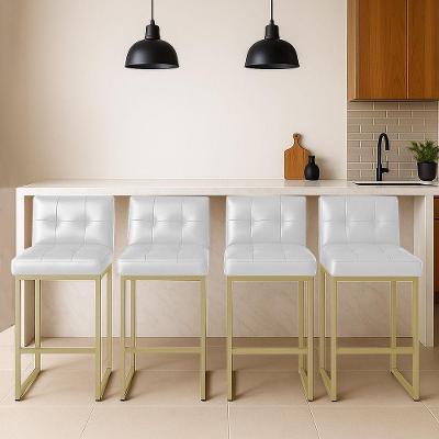 Banqueta Cozinha Alta Com Encosto Industrial Kit 4 Champanhe Lirina Pu Branco C05 - D'rossi