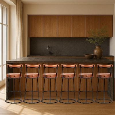 Banqueta Alta Cozinha 70cm Encosto Industrial Aço Kit 6 Ziria Pu S02 - D'rossi Caramelo