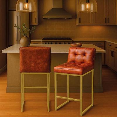 Banqueta Cozinha Alta Com Encosto Industrial Kit 2 Dourado Lirina Pu Nozes C05 - D'rossi