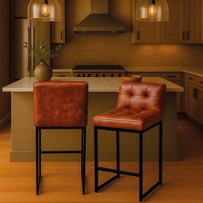 Banqueta Cozinha Alta Com Encosto Industrial Kit 2 Preto Lirina Pu Nozes C05 - D'rossi