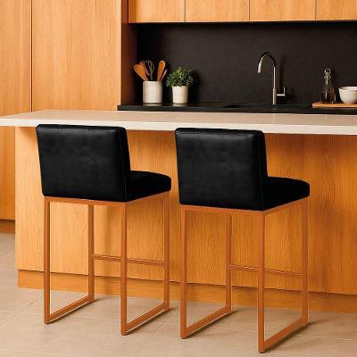 Banqueta Cozinha Alta Com Encosto Industrial Kit 2 Bronze Lirina Pu C05 - D'rossi Preto