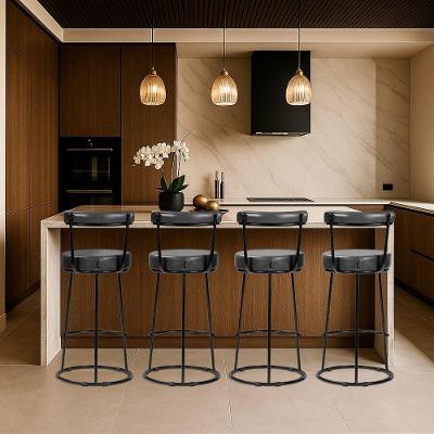 Banqueta Alta Cozinha 70cm Encosto Industrial Aço Kit 4 Ziria Pu S02 - D'rossi Preto