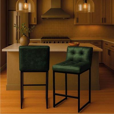 Banqueta Cozinha Alta Com Encosto Industrial Kit 2 Preto Lirina Pu Verde C05 - D'rossi