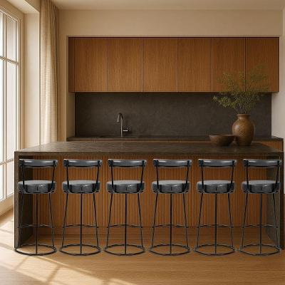 Banqueta Alta Cozinha 70cm Encosto Industrial Aço Kit 6 Ziria Pu Preto S02 - D'rossi