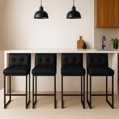 Banqueta Cozinha Alta Com Encosto Industrial Kit 4 Preto Lirina Pu Preto C05 - D'rossi