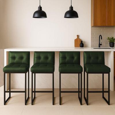 Banqueta Cozinha Alta Com Encosto Industrial Kit 4 Preto Lirina Pu C05 - D'rossi Verde