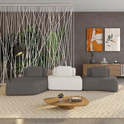 Sofá 3 Lugares Orgânico Com Chaise E 2 Módulos Berlim Bouclê Grafite-off White K01 - D'rossi