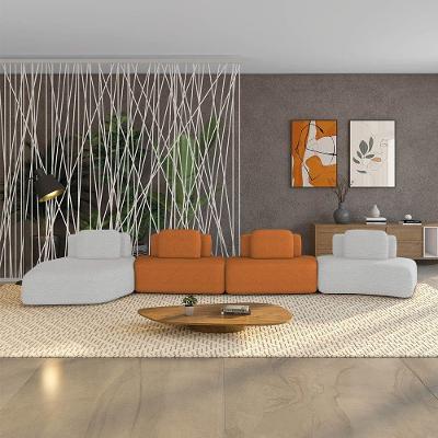Sofá 4 Lugares Orgânico Com Chaise E 3 Módulos Berlim Bouclê Cz K01 - D'rossi Cinza Claro-caramelo