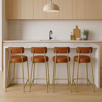 Banqueta Cozinha Média Com Encosto Industrial Dourado Kit 4 Londres Pu Nozes D03 - D'rossi