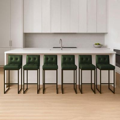 Banqueta Cozinha Alta Com Encosto Industrial Kit 6 Preto Lirina Pu Verde C05 - D'rossi