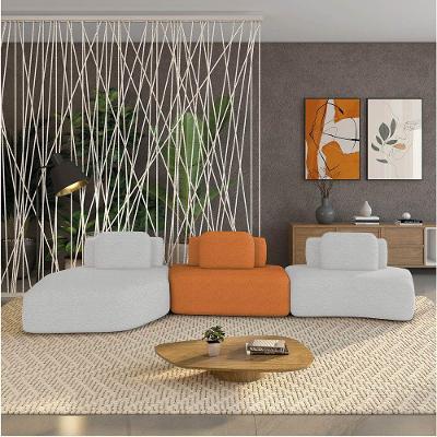 Sofá 3 Lugares Orgânico Com Chaise E 2 Módulos Berlim Bouclê Cz K01 - D'rossi Cinza Claro-caramelo