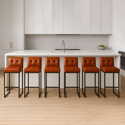 Banqueta Cozinha Alta Com Encosto Industrial Kit 6 Preto Lirina Pu Nozes C05 - D'rossi