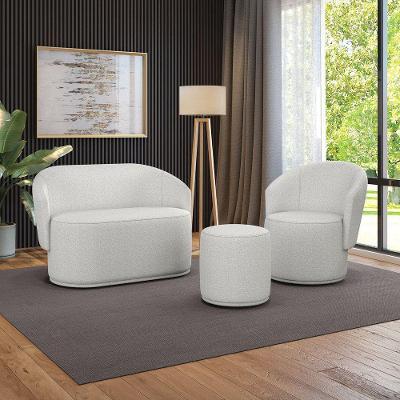 Sofá Namoradeira Com Poltrona E Puff Orgânico Sala Malu Bouclê M11 - D'rossi Cinza