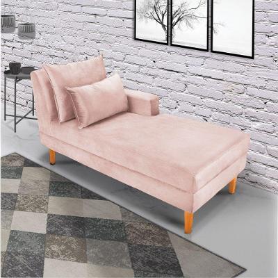 Divã Chaise Chloe 160 Cm Veludo Rosê Pés Chanfrado Castanho M11 - D'rossi