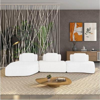 Sofá 3 Lugares Orgânico Com Chaise E 2 Módulos Berlim Bouclê Off K01 - D'rossi Off White