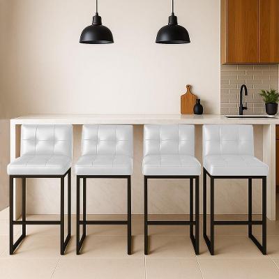 Banqueta Cozinha Alta Com Encosto Industrial Kit 4 Preto Lirina Pu Branco C05 - D'rossi