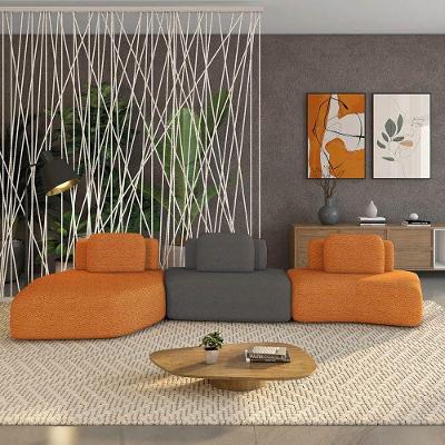 Sofá 3 Lugares Orgânico Com Chaise E 2 Módulos Berlim Bouclê Cr K01 - D'rossi Caramelo-grafite