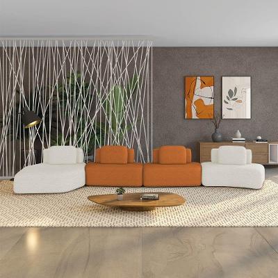 Sofá 4 Lugares Orgânico Com Chaise E 3 Módulos Berlim Bouclê Off K01 - D'rossi Off White-caramelo