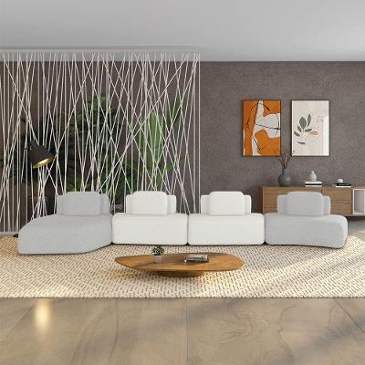 Sofá 4 Lugares Orgânico Com Chaise E 3 Módulos Berlim Bouclê Cz K01 - D'rossi Cinza Claro-off White