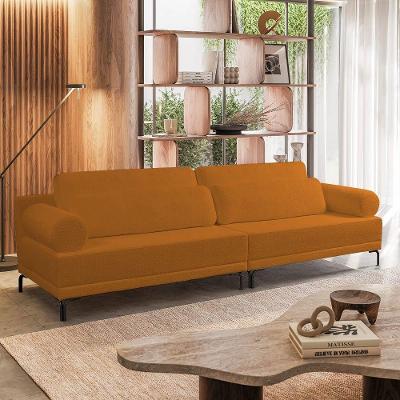 Sofá 4 Lugares Living 274cm Pé Ferro Romeu Bouclê Caramelo K01 - D'rossi