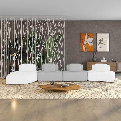Sofá 4 Lugares Orgânico Com Chaise E 3 Módulos Berlim Bouclê Off K01 - D'rossi Off White-cinza Claro