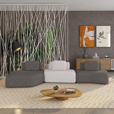 Sofá 3 Lugares Orgânico Com Chaise E 2 Módulos Berlim Bouclê Gf K01 - D'rossi Grafite-cinza Caro