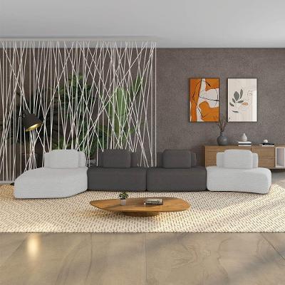 Sofá 4 Lugares Orgânico Com Chaise E 3 Módulos Berlim Bouclê Cz K01 - D'rossi Cinza Claro-grafite