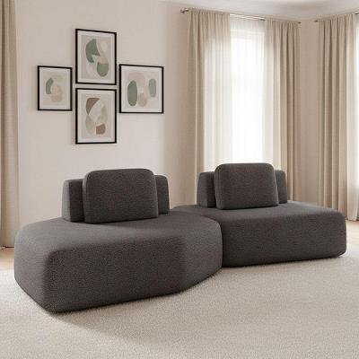 Sofá 2 Lugares Orgânico Com Chaise E 1 Módulo Central Berlim Bouclê K01 - D'rossi Grafite