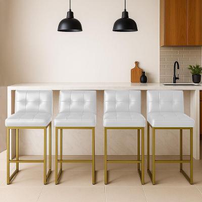 Banqueta Cozinha Alta Com Encosto Industrial Kit 4 Dourado Lirina Pu Branco C05 - D'rossi