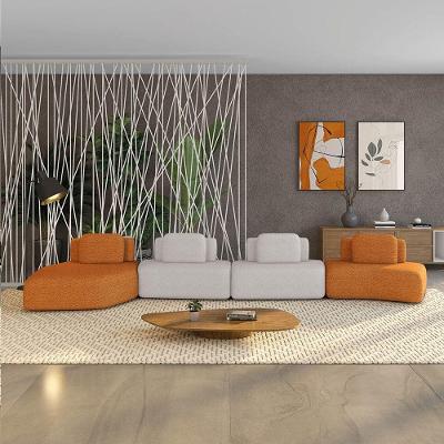 Sofá 4 Lugares Orgânico Com Chaise E 3 Módulos Berlim Bouclê Cr K01 - D'rossi Caramelo-cinza Claro