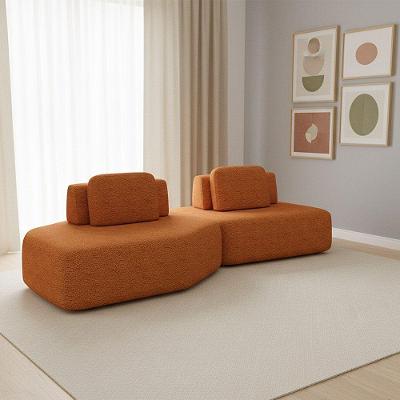 Sofá 2 Lugares Orgânico Com Chaise E 1 Módulo Central Berlim Bouclê K01 - D'rossi Caramelo